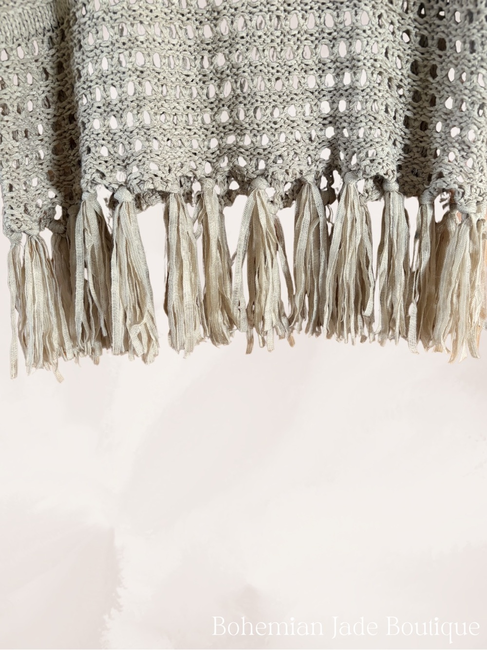 Blu Pepper Crochet Fringe Tank Top Women’s Small Beige Boho Open Knit - Picture 4 of 6